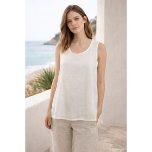 Bryn Walker Linen Sleeveless Top Size XS White Coastal Quiet Luxury Minimalist